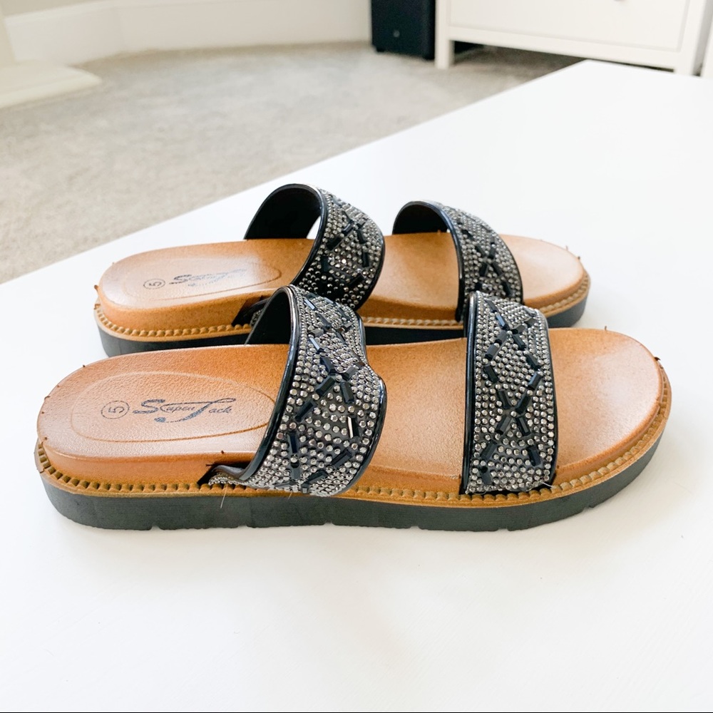SuperJack Black Slide Sandals 312